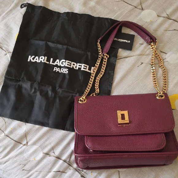 Karl Lagerfeld Plum Shoulder Bag with Gold Chain - Picture 4 of 16